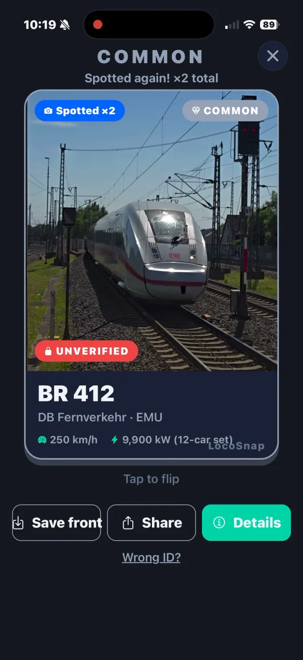 LocoSnap card reveal for a DB ICE 4 (BR 412)